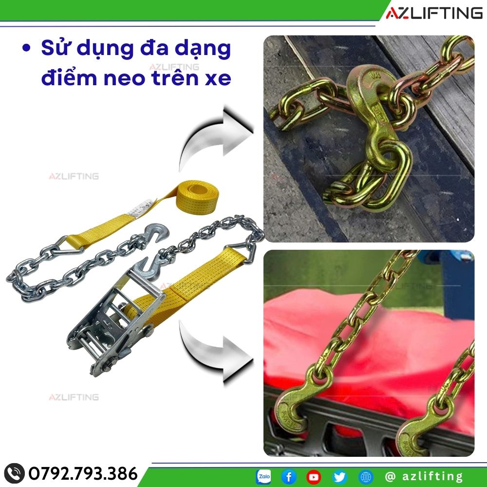 Dây cảo tăng đơ 2 đầu móc xích sử dụng đa dạng điểm neo Dây cảo tăng đơ 2 đầu móc xích sử dụng đa dạng điểm neo