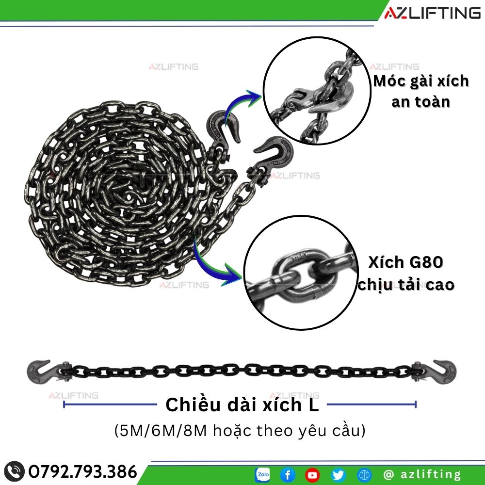 Cấu tạo Bộ xích chằng hàng G80 phi 10 Cấu tạo Bộ xích chằng hàng G80 phi 10