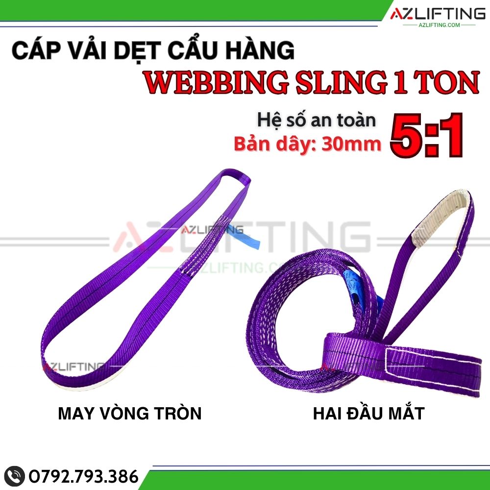 Cáp vải cẩu hàng bản dẹt 5:1 hai đầu mắt và may vòng tròn Cáp vải cẩu hàng bản dẹt 5:1 hai đầu mắt và may vòng tròn