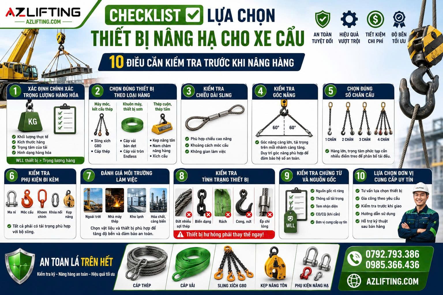 Checklist Lựa Chọn Thiết Bị Nâng Hạ Cho Xe Cẩu – 10 Điều Cần Kiểm Tra Trước Khi Nâng Hàng Checklist Lựa Chọn Thiết Bị Nâng Hạ Cho Xe Cẩu – 10 Điều Cần Kiểm Tra Trước Khi Nâng Hàng