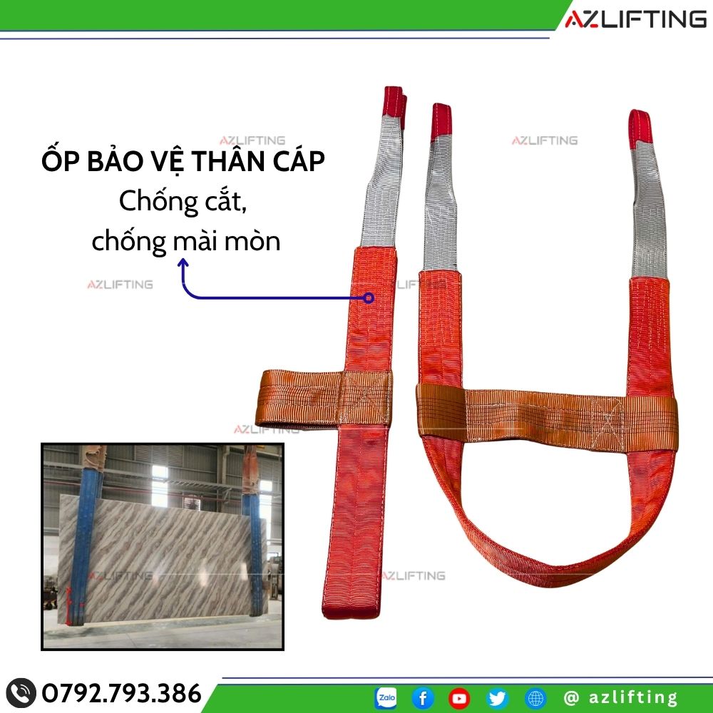 Cáp Vải Cẩu Kính, Cẩu Đá Có Ốp Bảo Vệ Chống Cắt Cáp Vải Cẩu Kính, Cẩu Đá Có Ốp Bảo Vệ Chống Cắt