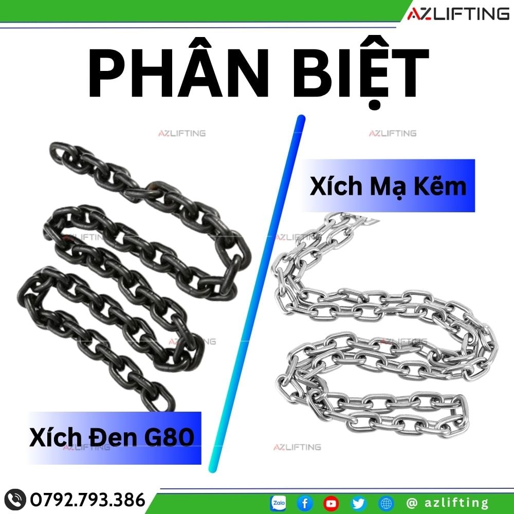 Phân biệt hai loại xích G80 cẩu hàng và xích mạ kẽm Phân biệt hai loại xích G80 cẩu hàng và xích mạ kẽm