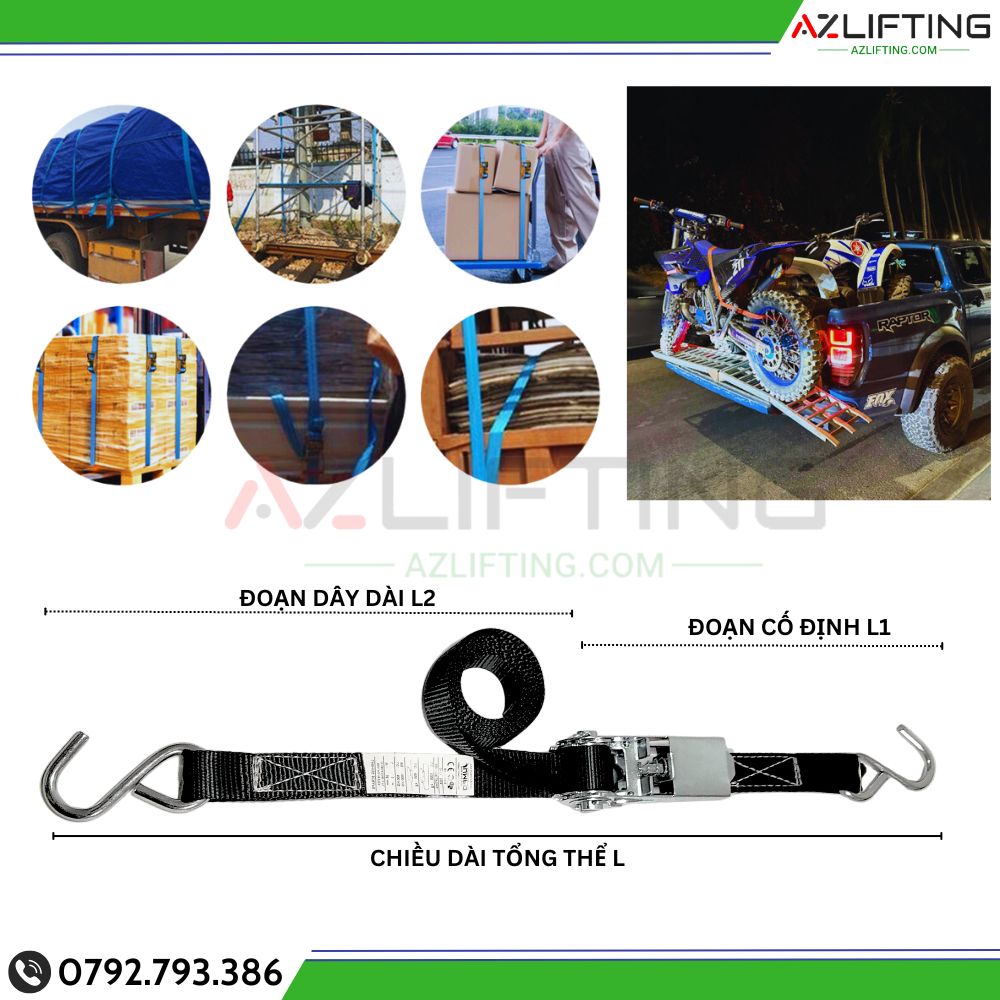 ứng dụng dây chằng hàng tăng đơ bản 25mm móc S