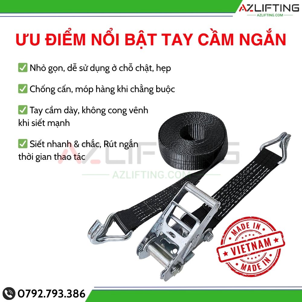 Ưu điểm sản phẩm Dây tăng đơ chằng hàng 50mm 5 Tấn Móc J - ĐẦU CẢO TAY CẦM NGẮN Ưu điểm nổi bật dây chằng hàng tăng đơ bản 50mm 5 tấn tay cầm ngắn
