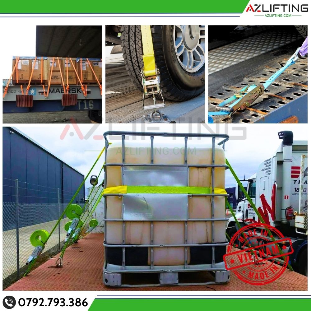 Ứng dụng sản phẩm Dây tăng đơ chằng hàng 50mm 5 Tấn Móc J - ĐẦU CẢO TAY CẦM NGẮN Ứng dụng dây chằng hàng tăng đơ bản 50mm 5 tấn tay cầm ngắn