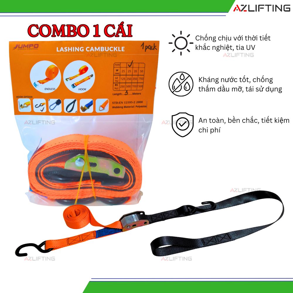 Ảnh thực tế Dây chằng hàng khóa cam 500kg bản 25mm móc S & vòng mắt – đầu khóa thép Ảnh thực tế Dây chằng hàng khóa cam 500kg bản 25mm móc S & vòng mắt – đầu khóa thép