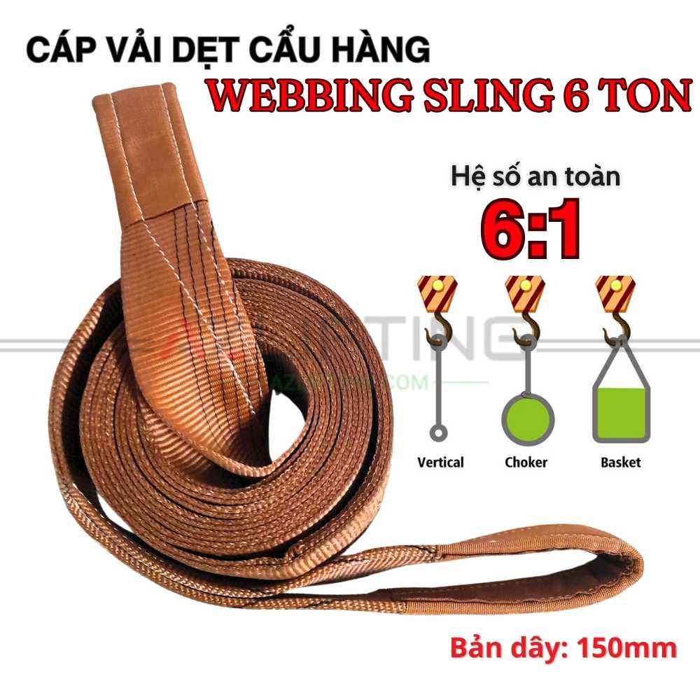 Cáp vải cẩu hàng bản dẹt 6 tấn 2 đầu mắt 6:1 Cáp vải cẩu hàng bản dẹt 6 tấn 2 đầu mắt 6:1