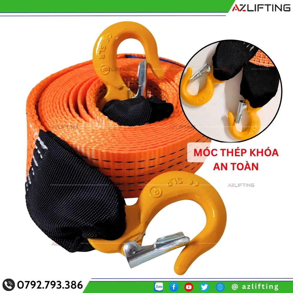Dây cáp vải 3 Tấn kéo pallet, kéo xe, cứu hộ 2 đầu móc Dây cáp vải 3 Tấn kéo pallet, kéo xe, cứu hộ 2 đầu móc