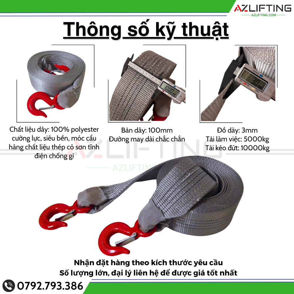 Thông số cáp kéo hàng 2 đầu móc bản 100mm Thông số cáp kéo hàng 2 đầu móc bản 100mm