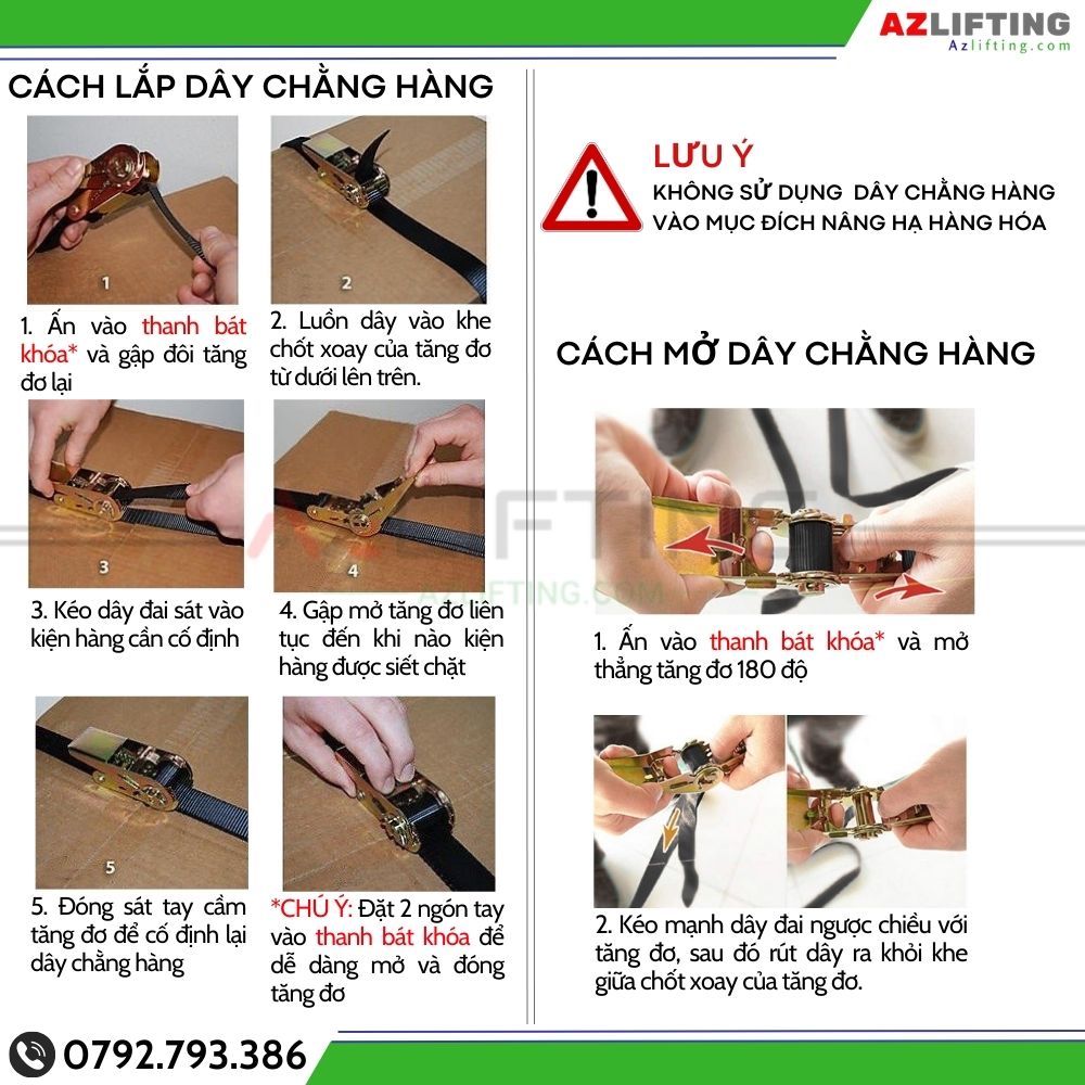 Hướng dẫn dây chằng hàng tăng đơ bản 25mm Hướng dẫn dây chằng hàng tăng đơ bản 25mm