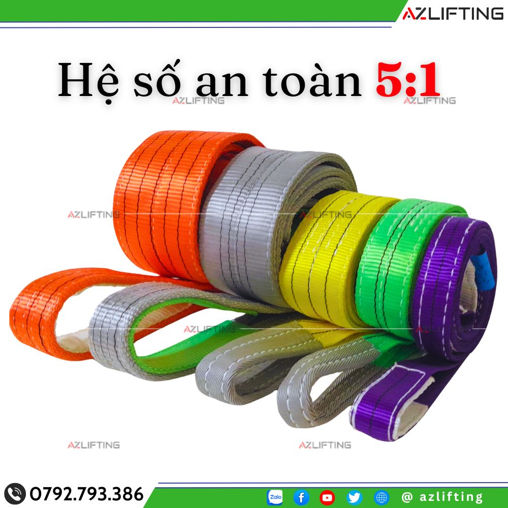 Dây cáp vải cẩu hàng 2 đầu mắt 5:1 Dây cáp vải cẩu hàng 2 đầu mắt 5:1