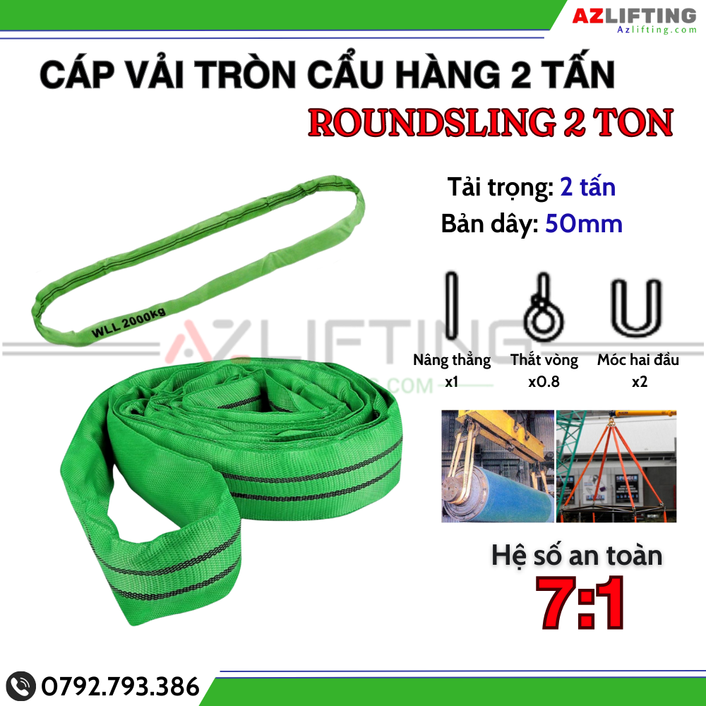 Cáp vải cẩu hàng bản tròn may vòng tròn (Endless) 2 tấn Cáp vải cẩu hàng bản tròn may vòng tròn (Endless) 2 tấn