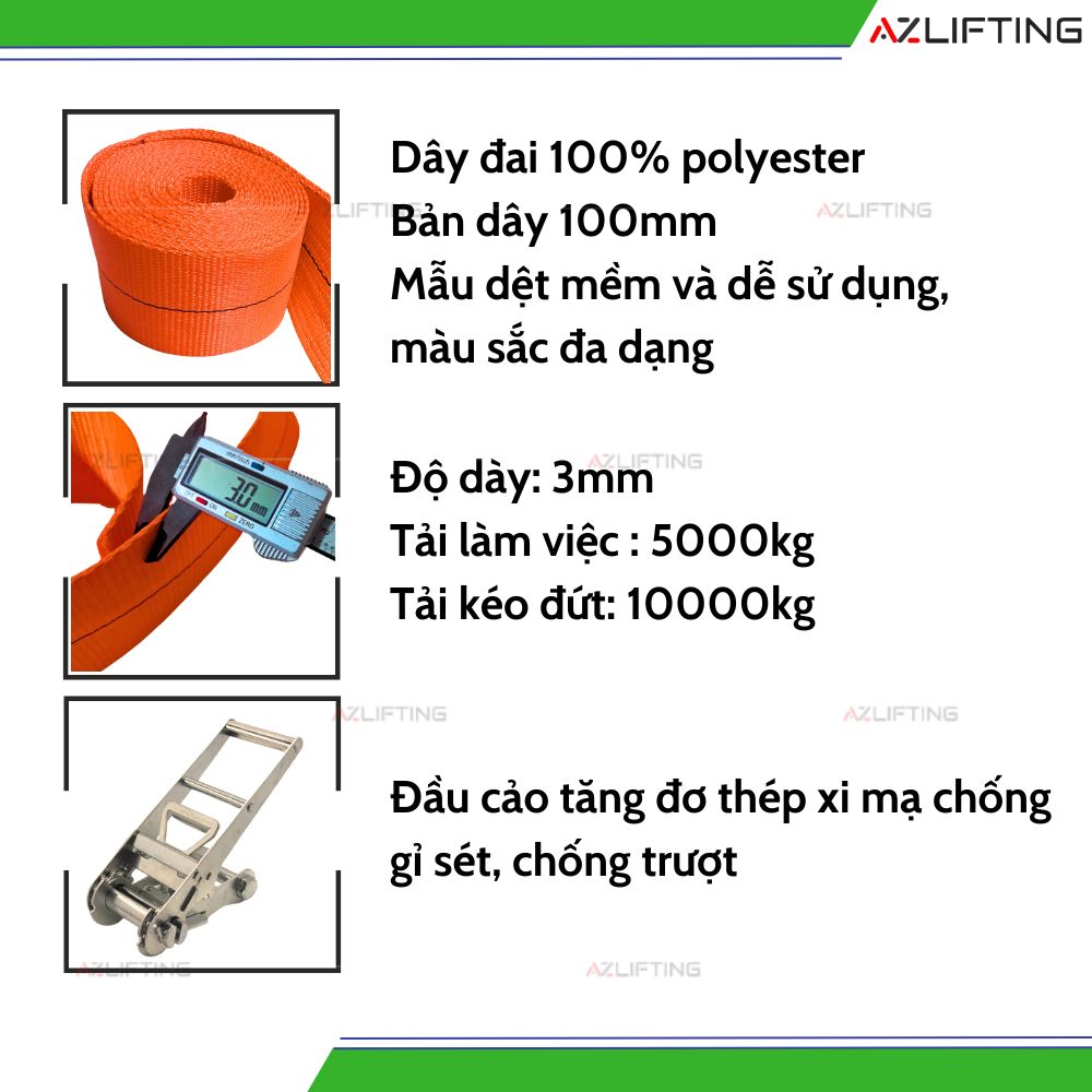 Cấu tạo sản phẩm Dây chằng hàng tăng đơ bản 100mm 10 tấn không móc (Endless) Cấu tạo sản phẩm Dây chằng hàng tăng đơ bản 100mm 10 tấn không móc (Endless)