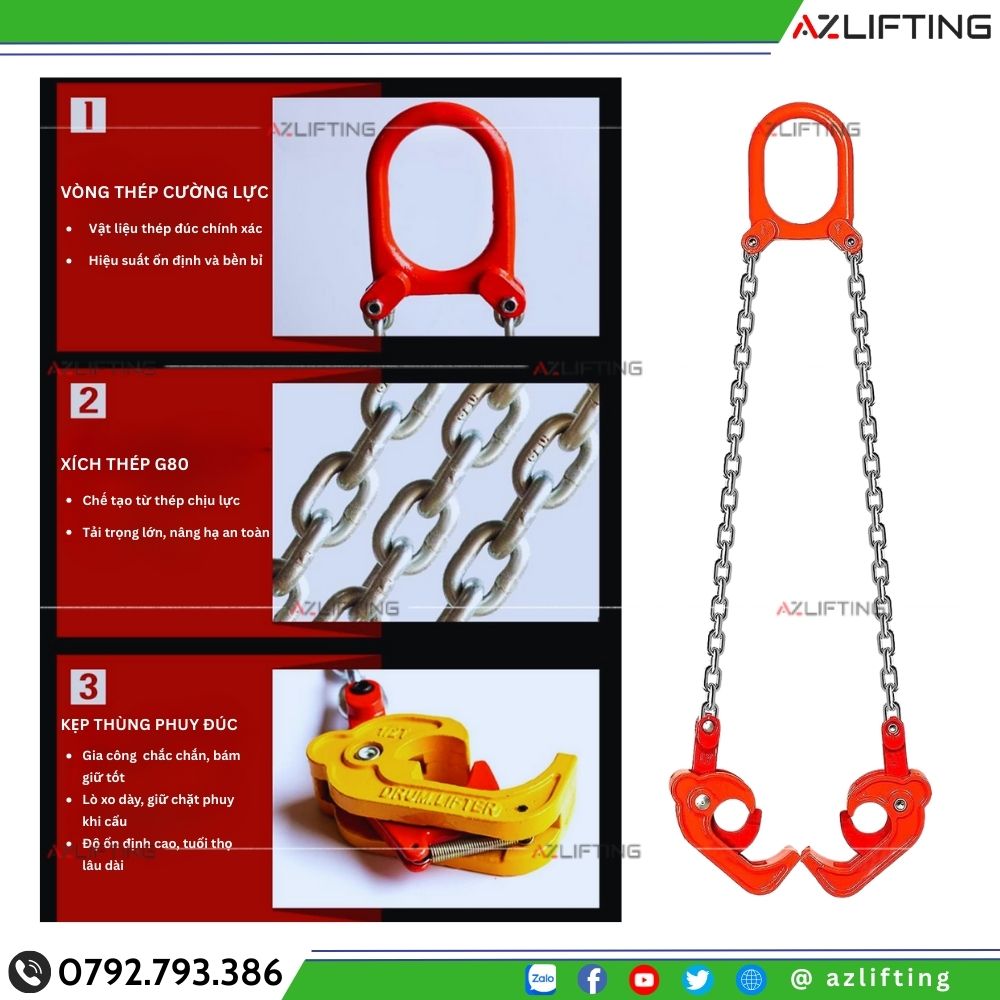 Cấu tạo Bộ xích cẩu thùng phuy 500kg Cấu tạo Bộ xích cẩu thùng phuy 500kg