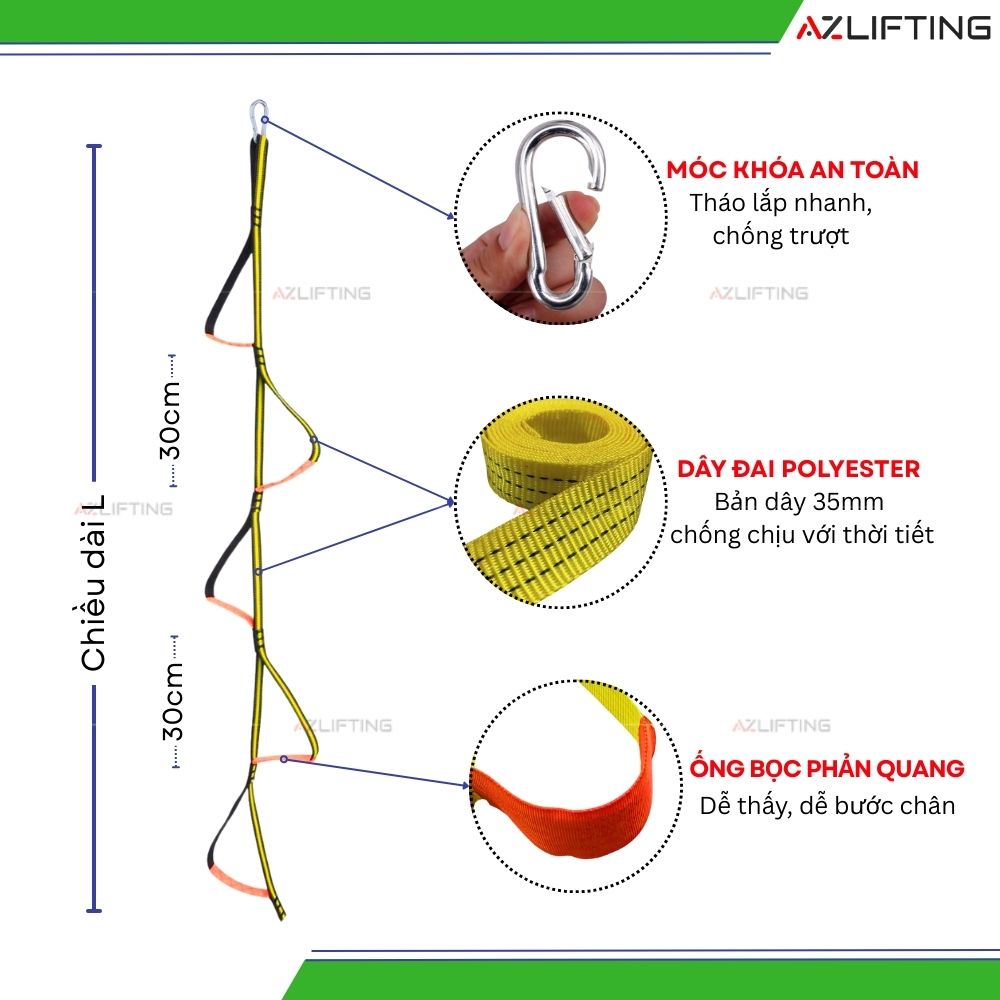 Thông số kỹ thuật và cấu tạo thang dây leo trèo 1 line Thông số kỹ thuật và cấu tạo thang dây leo trèo 1 line