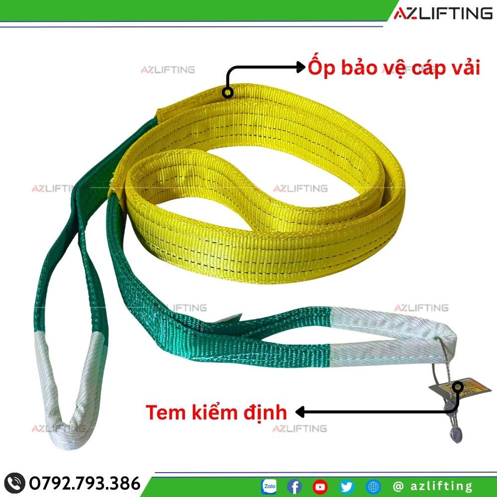 Dây cáp vải cẩu hàng Hàn Quốc được kiểm định và may ốp bảo vệ cáp vải Dây cáp vải cẩu hàng Hàn Quốc được kiểm định và may ốp bảo vệ cáp vải