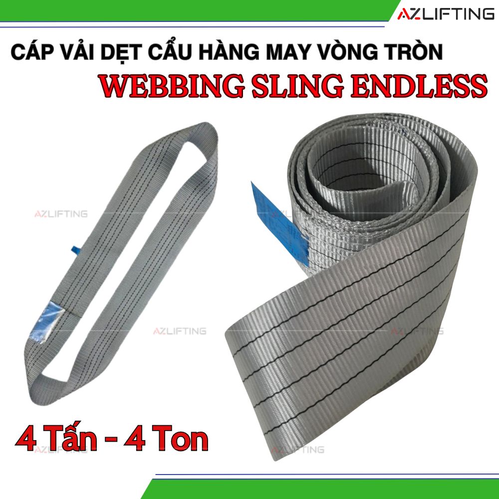 Cáp vải cẩu hàng bản dẹt may vòng tròn 4 tấn Cáp vải cẩu hàng bản dẹt may vòng tròn 4 tấn
