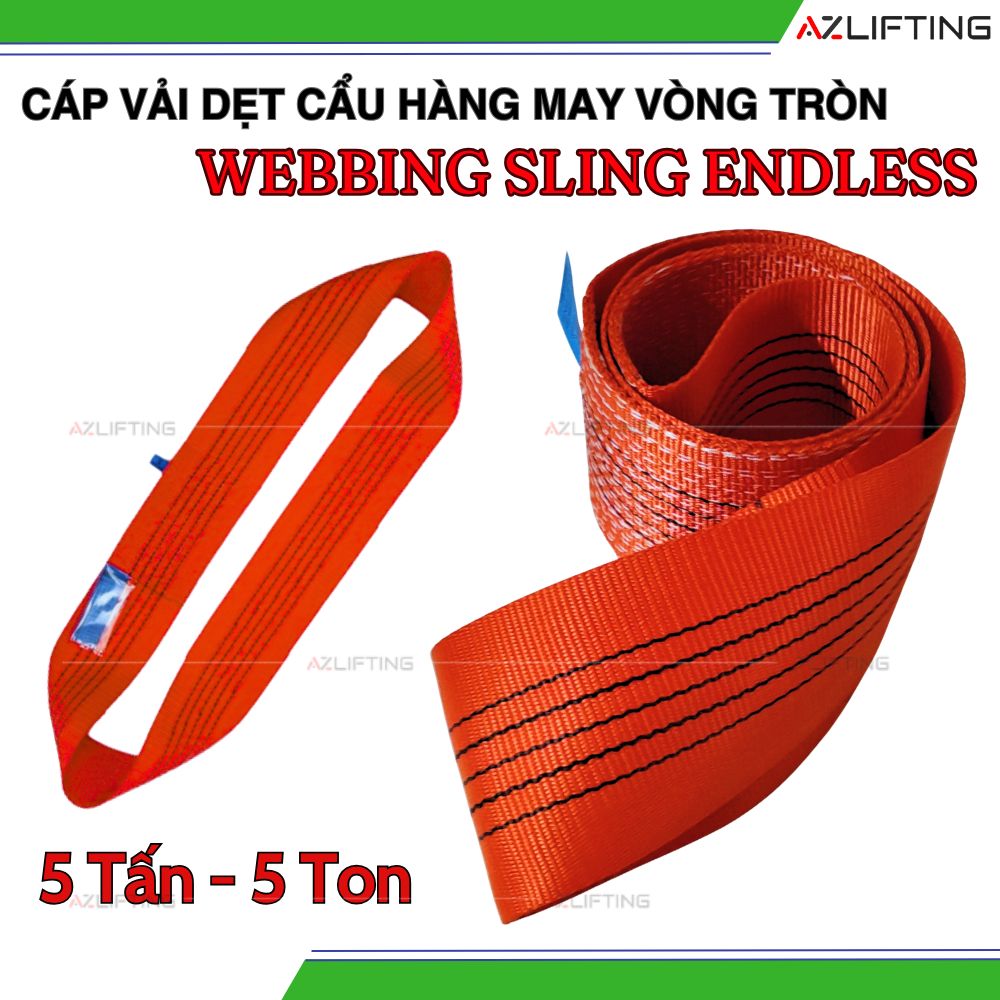 Cáp Vải Cẩu Hàng Bản Dẹt May Vòng Tròn 5 Tấn Cáp Vải Cẩu Hàng Bản Dẹt May Vòng Tròn 5 Tấn