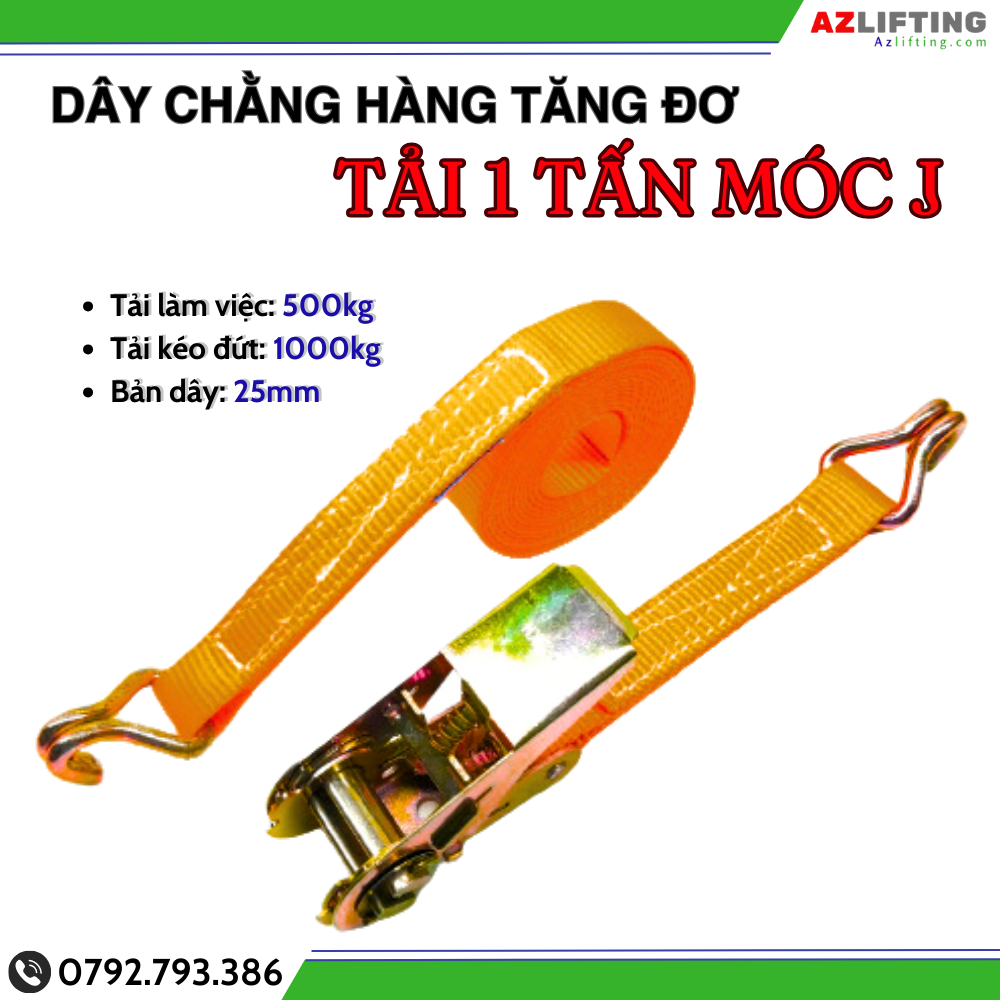 Dây cảo chằng hàng tăng đơ bản 25mm móc J chằng hàng xe máy Dây cảo chằng hàng tăng đơ bản 25mm móc J chằng hàng xe máy