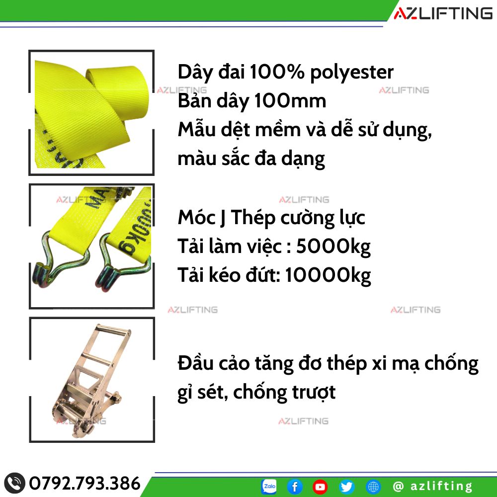 Cấu tạo Dây chằng hàng Hàn Quốc 10 Tấn Bản 100mm Cấu tạo Dây chằng hàng Hàn Quốc 10 Tấn Bản 100mm