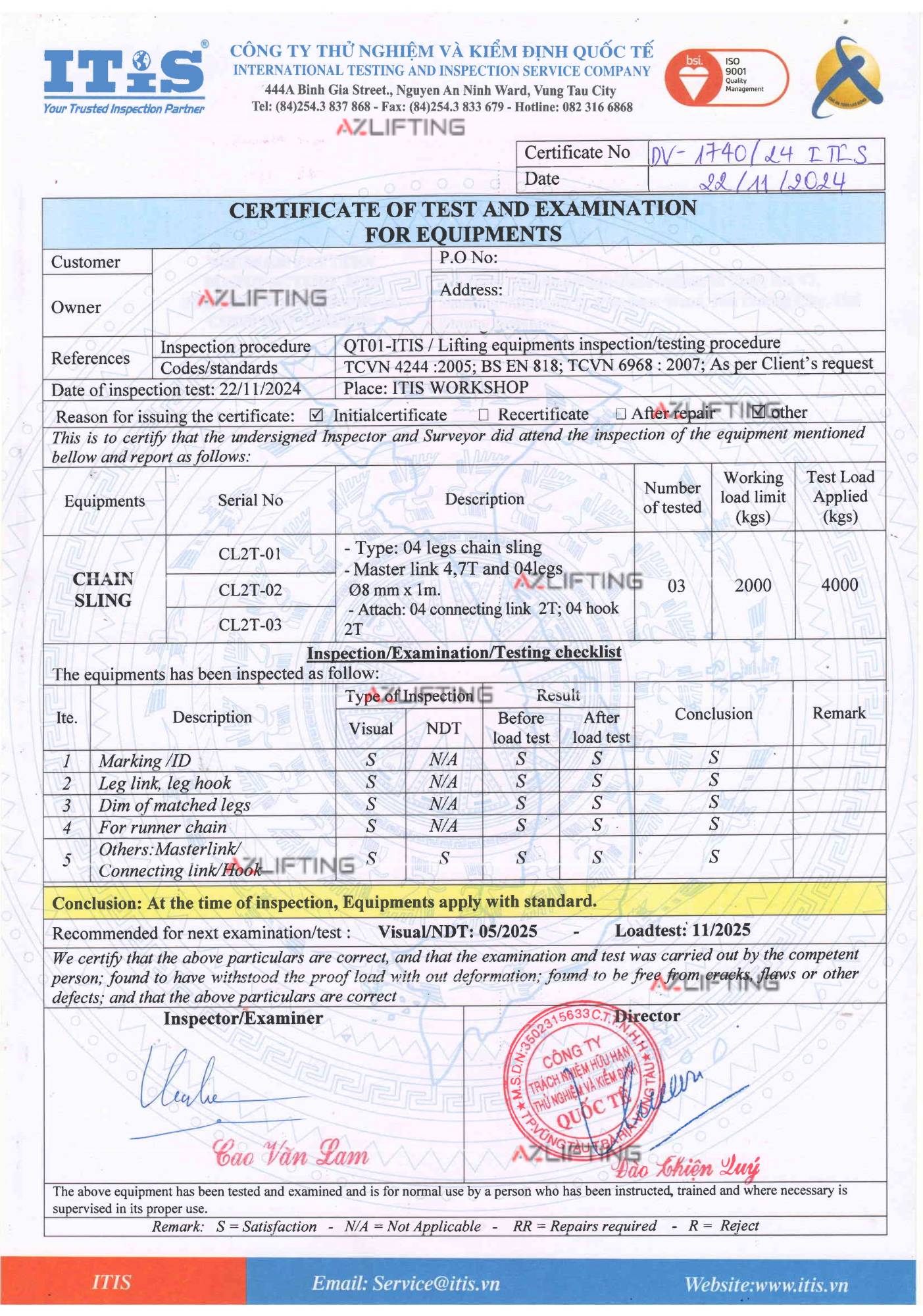 Dây xích G80 4 chân được kiểm định theo yêu cầu Dây xích G80 4 chân được kiểm định theo yêu cầu