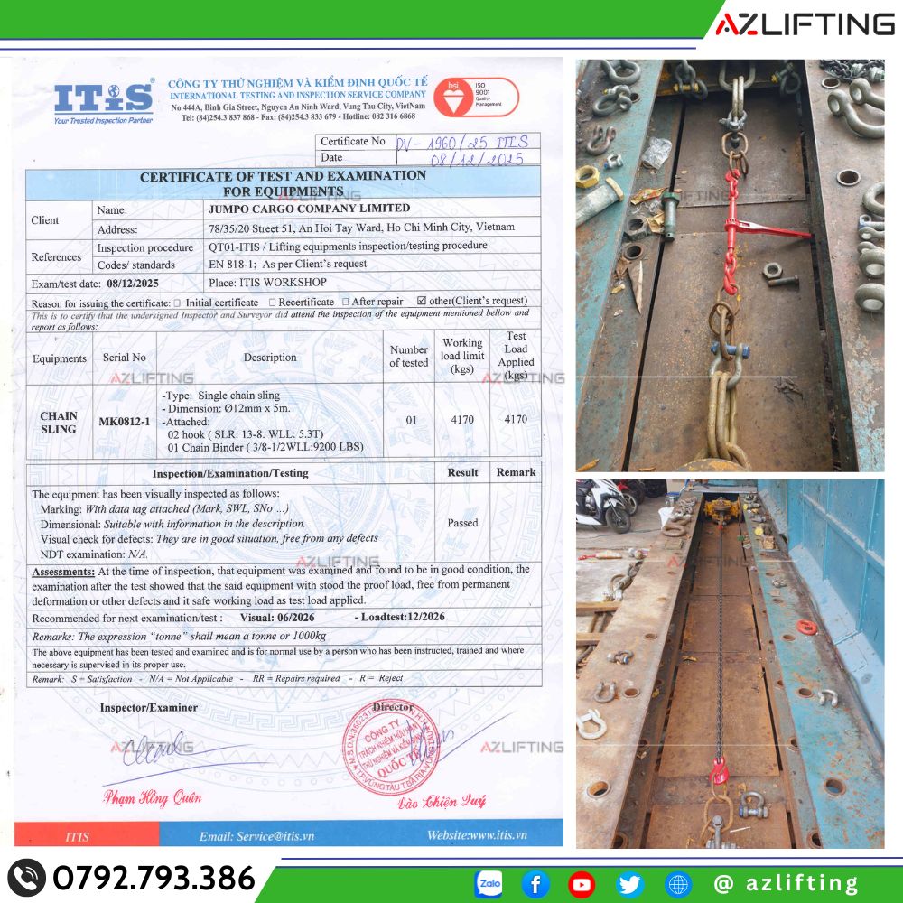 Kiểm định xích G80 chằng hàng + tăng đơ ống xích Kiểm định xích G80 chằng hàng + tăng đơ ống xích