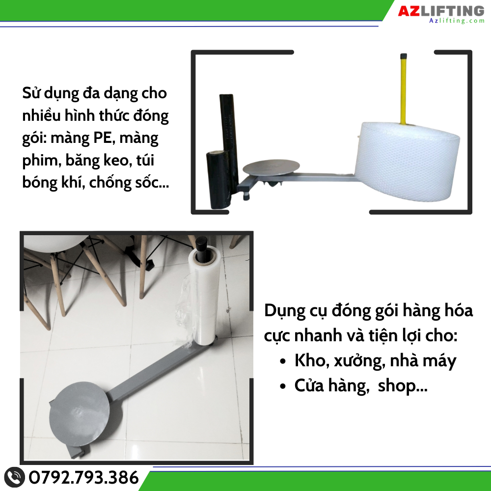ưu điểm dụng cụ quấn màng PE đế xoay 1 trụ