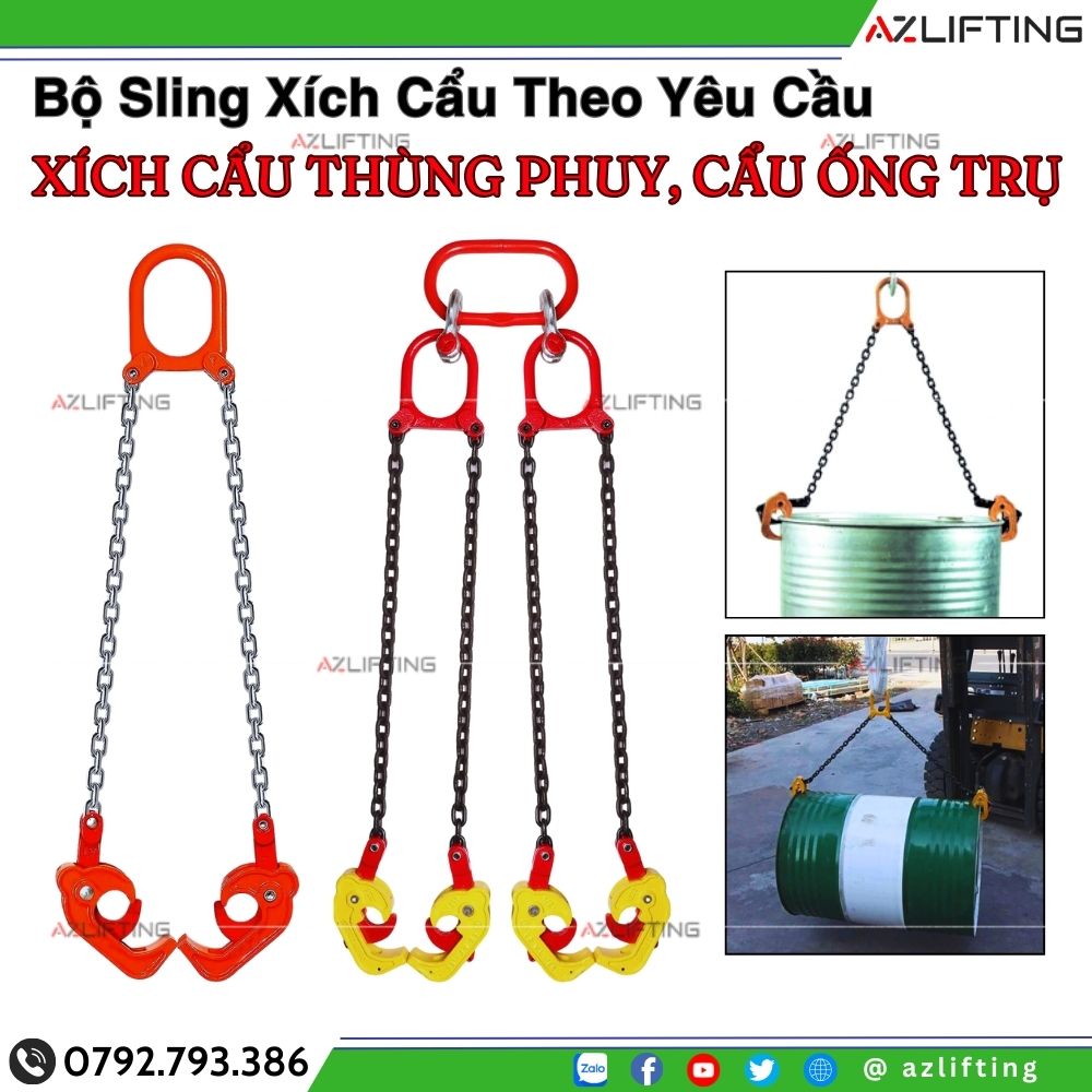 Bộ xích cẩu thùng phuy cẩu 1 thùng/ 2 thùng phuy cùng lúc Bộ xích cẩu thùng phuy cẩu 1 thùng/ 2 thùng phuy cùng lúc