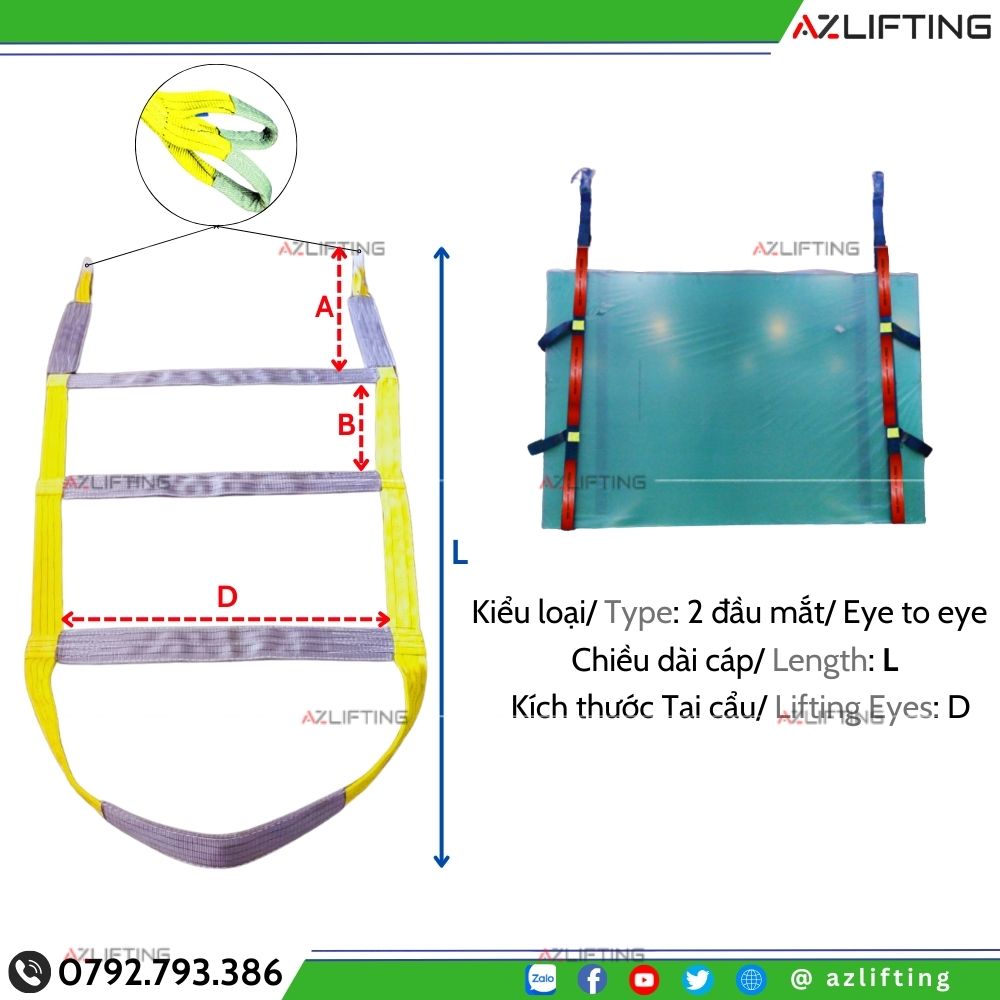 Cáp vải cẩu kính, cẩu đá hai đầu mắt Cáp vải cẩu kính, cẩu đá hai đầu mắt