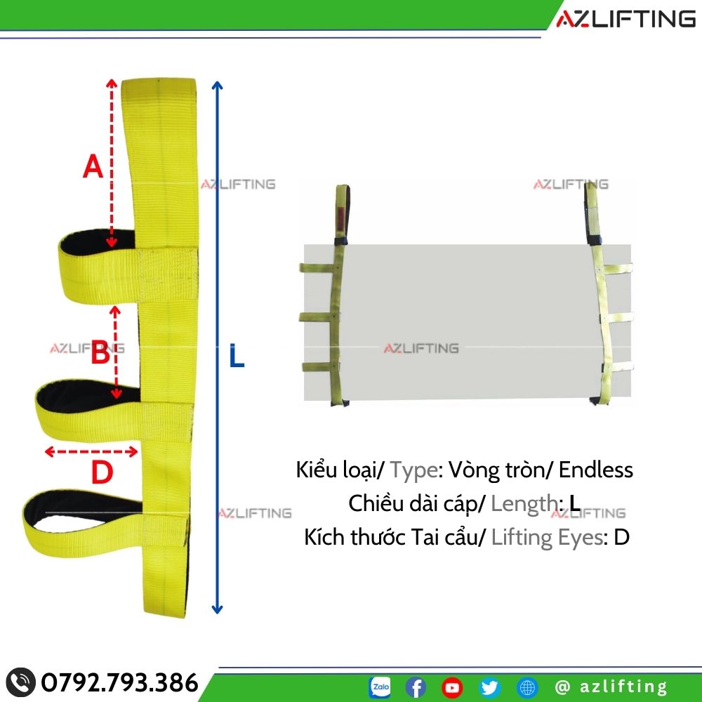Cáp vải cẩu kính, cẩu đá endless (may vòng tròn) Cáp vải cẩu kính, cẩu đá endless (may vòng tròn)