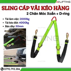 Sling cáp vải 2 chân kéo hàng pallet, kéo xe lầy, cứu hộ ô tô móc Snap Hook xoắn và D-ring