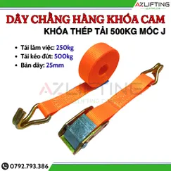 Dây chằng hàng khóa cam bản 25mm tải 500kg móc J - Đầu khóa thép
