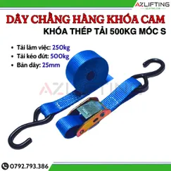 Dây chằng hàng khóa cam bản 25mm tải 500kg móc S - Đầu khóa thép