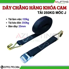 Dây chằng hàng khóa cam 250kg bản 25mm móc J