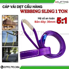 Cáp vải cẩu hàng bản dẹt 1 tấn 2 đầu mắt 5:1 - Webbing Sling