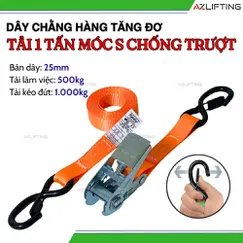 Dây Chằng Hàng Tăng Đơ Bản 25mm Tải 1000kg Móc S Chốt Gài