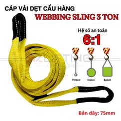 Cáp vải cẩu hàng bản dẹt 3 tấn 2 đầu mắt 6:1 – Webbing Sling 