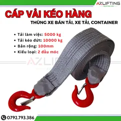 Cáp vải kéo cứu hộ ô tô 10 tấn - kéo hàng pallet có 2 móc 2 đầu 