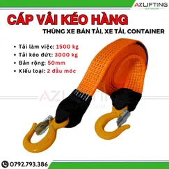 Cáp vải kéo cứu hộ ô tô 3 tấn 4 -20 mét - kéo hàng có 2 móc 2 đầu - Freeship toàn quốc