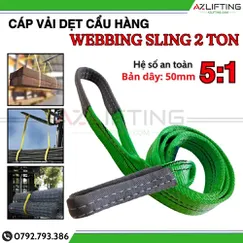 Cáp vải cẩu hàng bản dẹt 2 tấn 2 đầu mắt 5:1 - Webbing Sling