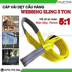 Cáp vải cẩu hàng bản dẹt 3 tấn 2 đầu mắt 5:1 - Webbing Sling