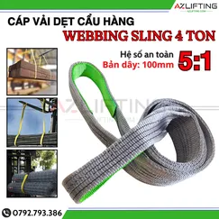 Cáp vải cẩu hàng bản dẹt 4 tấn 2 đầu mắt 5:1 - Webbing Sling