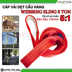 Cáp vải cẩu hàng bản dẹt 5 tấn 2 đầu mắt 5:1 - Webbing Sling