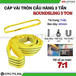 Cáp vải cẩu hàng bản tròn 3 tấn may vòng tròn (Endless) hệ số 7:1