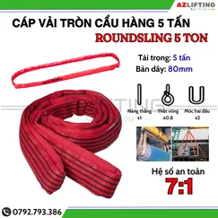 Cáp vải cẩu hàng bản tròn 5 tấn may vòng tròn (Endless) hệ số 7:1