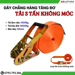 Dây chằng hàng tăng đơ bản 50mm tải 3 tấn không móc - Dây chằng hàng tăng đơ tải 3000kg
