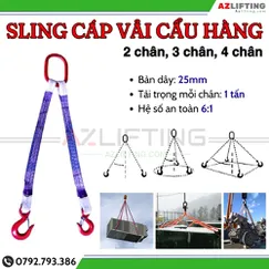 Cáp vải cẩu hàng 1 tấn 1 chân, 2 chân, 3 chân, 4 chân, sling cáp vải cẩu nâng hàng hóa tàu thuyền, container an toàn