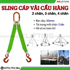 Cáp vải cẩu hàng 2 tấn 1 chân, 2 chân, 3 chân, 4 chân, sling cáp vải cẩu nâng hàng hóa tàu thuyền, container an toàn 