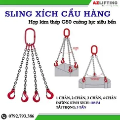Bộ sling cẩu xích 10mm - sling xích 1 chân, 2 chân, 3 chân, 4 chân