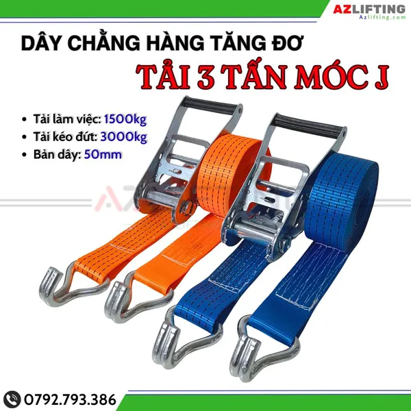 Dây Chằng Hàng Tăng Đơ Bản 50mm 3 Tấn Móc J